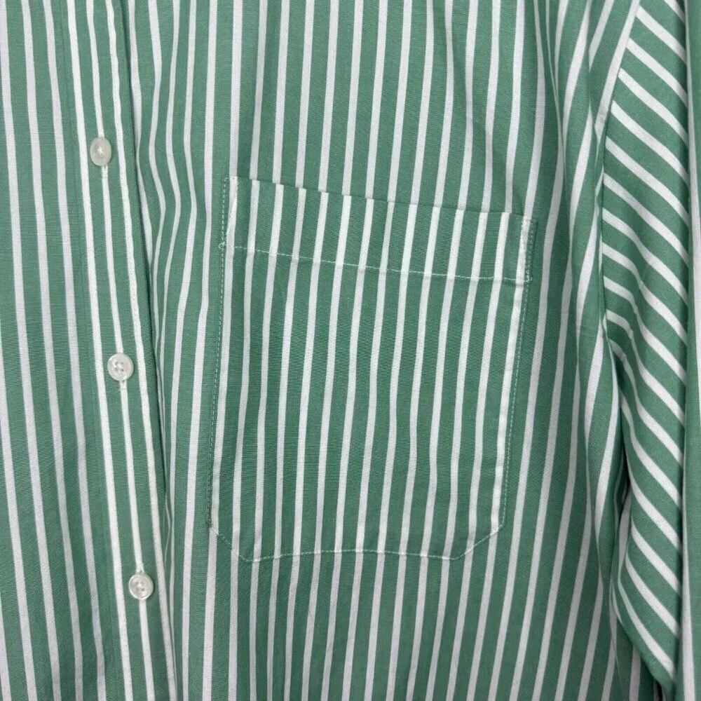 J. Crew Men’s Button Down Green White Stripe Dress Shirt Golf Men’s Size XL